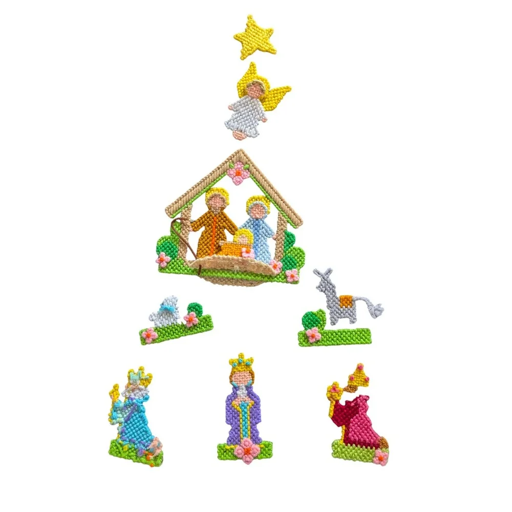 Handmade Plastic Canvas Nativity Scene Christmas Ornament Set 8 Piece Multicolor